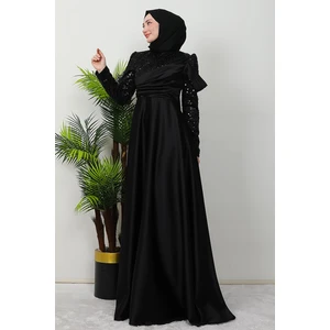 Giza Store Kolu Drapeli Pullu Abiye Siyah