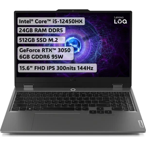 LOQ Intel Core i5 12450HX 24GB 512GB SSD RTX3050 Freedos 15.6" FHD Taşınabilir Bilgisayar 83GS0099TR