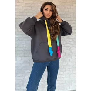 Kadın Kapüşonlu Renkli Şeritli Şardonlu Sweatshirt