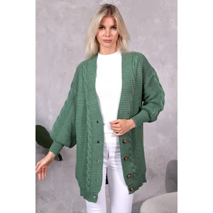 Kadın Triko Hırka Akrilik iplik 80 cm Saç Örgülü Çağla Yeşili (80cm)