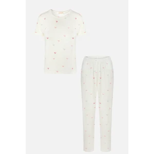 Kadın Kalp Desenli Kısa Kollu Pijama Takımı