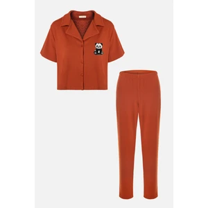 Koza İç Giyim Kadın Gömlek Yaka Rakun Nakışlı Fitilli Örme Pijama Takımı