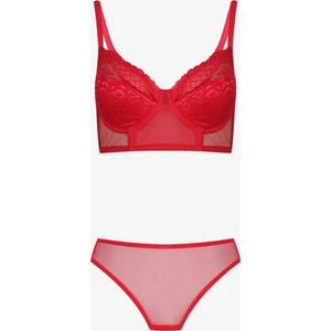 Yılbaşı Temalı Kadın Dolgusuz Kırmızı Leopar Desenli Tüllü Büstiyer Takım