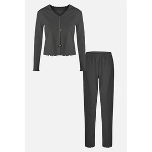 Kadın Pamuklu Dantel ve Kurdele/Fiyonk Detaylı Kaşkorse Renkli Pijama Takımı