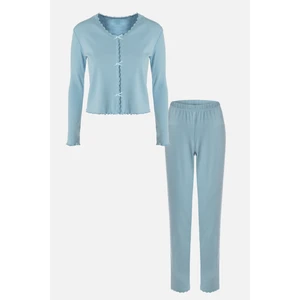 Kadın Pamuklu Dantel ve Kurdele/Fiyonk Detaylı Kaşkorse Renkli Pijama Takımı