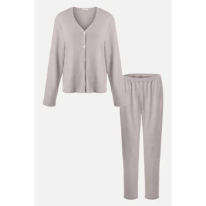 Koza İç Giyim Kadın Soft Touch Kaşkorse Düğme Detaylı Pijama Takımı