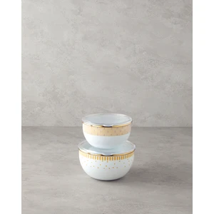 Retro Petal Emaye 2'li Saklama Kabı 0,75 x 1,20 L Beyaz - Sarı