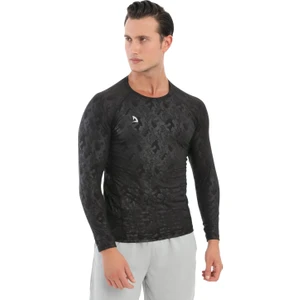 Domin Spor Erkek Siyah Uzun Kol Kamuflaj Desenli Compression Fitness Gym Body Tshirt DMN25478