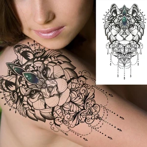 Gerçekci Aslan ve Mandala Su Geçirmez Kol Bacak Geçici Dövme Tattoo Yapıştırma