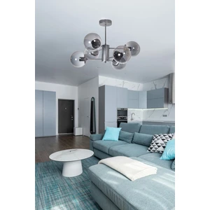Seul Modern Tasarım Salon Yemek Odası Mutfak Gri Renk Füme Camlı Sarkıt 6 Lı Avize