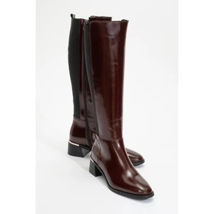 Rochos Bordo Rugan Streç Detaylı  Deri Kadın Çizme