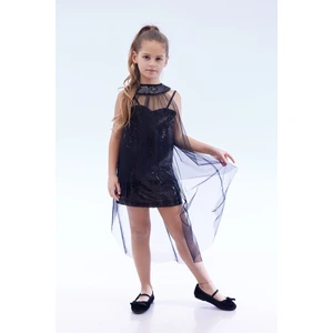 Kız Çocuk Pullu Pelerinli Trend Abiye Elbise AK2244