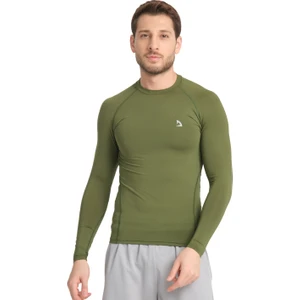 Domin Spor Erkek Uzun Kollu Yeşil Olive Fit Toparlayıcı Compression Spor Body Tshirt
