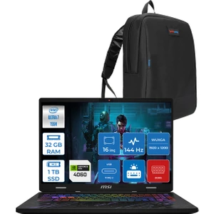 Pulse 16 Aı Intel Core Ultra 7 155H 32GB Ddr5 1tb SSD 8GB/RTX4060/140W 16" IPS Wuxga 144Hz WIN11PRO Taşınabilir Bilgisayar MS87XTRP08 + Zettaçanta