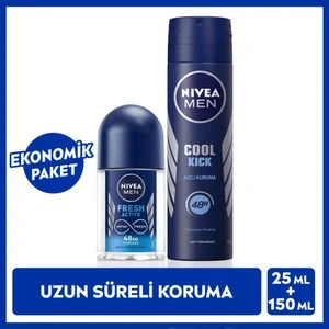Men Erkek Sprey Deodorant Cool Kick Fresh 150 ml ve Mini Roll-On Fresh Active 25 ml