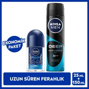 Men Erkek Sprey Deodorant Deep Beat 150ML ve Mini Roll-On Fresh Active 25ML Set, Ter Karşıtı Koruma