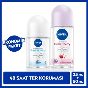 Kadın Roll-On Deodorant Fresh Cherry 50ML ve Mini Roll-On Fresh Natural 25ML Set, 48 Saat Koruma