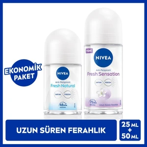 Kadın Roll-On Deodorant Fresh Sensation 50ML Mini Roll-On Fresh Natural 25ML, Gün Boyu Ferahlık