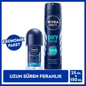 Men Erkek Sprey Deodorant Dry Fresh 150ML ve Mini Roll-On Fresh Active 25ML Set, Ter Karşıtı Koruma
