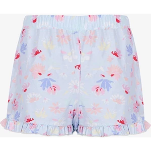 Kadın Pamuklu Mavi Çiçekli Ayıcıklı Baskılı Şortlu Pijama Takımı