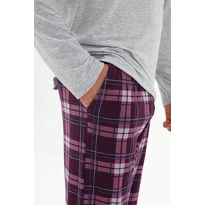 Erkek Pamuklu Uzun Kollu Önü Patlı Ekose Desenli Pijama Takımı