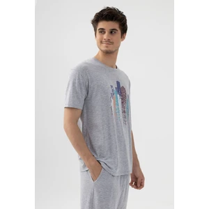Erkek Gri Melanj Baskılı Şortlu Pijama Takımı