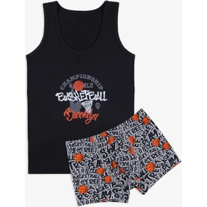 Erkek Çocuk Pamuklu Kalın Askılı Baskılı Atlet Boxer Takım