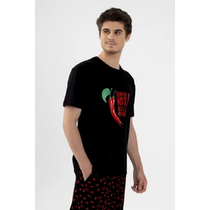 Erkek Pamuklu Kısa Kollu Chilli Baskılı Cep Detaylı Pijama Takımı