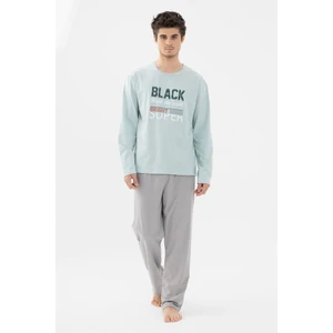 Erkek Pamuklu Basic Uzun Kollu Baskılı ve Cep Detaylı Pijama Takımı