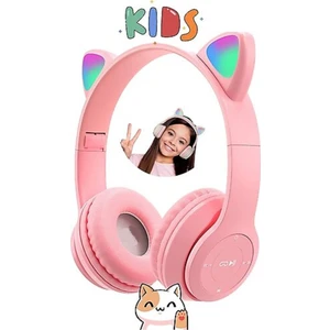 Kedi Kulağı Bluetooth Kablosuz Kulaklık Işıklı Rgb Çocuk Oyun Kulaklığı Radyolu Cocuk Kulaklık