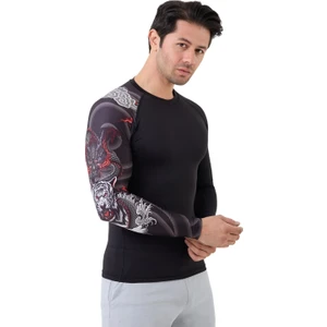 Domin Spor Erkek Uzun Kol Tek Kol Kuru Kafa Desenli Compression Fitness Gym Spor Body Tshirt