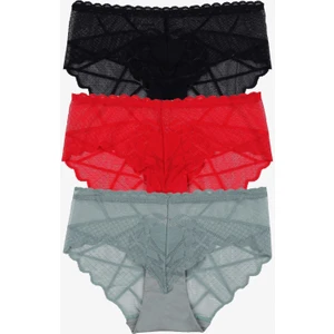 Kadın 3'lü Kalp Detaylı Dantelli Külot