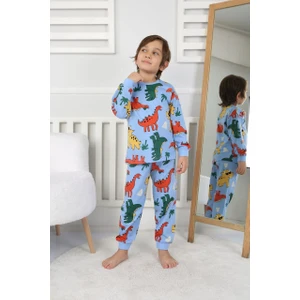 Bunny Hopp %100 Pamuk Dinozor Desenli Uzun Kollu Erkek Çocuk Pijama Takımı 3,4,5,6,7,8 Yaş