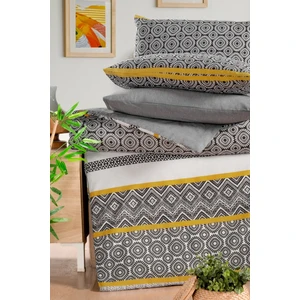 B2B Plus Sarı Detay Desen | Çift Kişilik Lastikli Çarşaflı Pamuklu Nevresim Takımı | Sarı Detay Desen