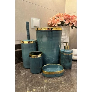 Makri Home Banyo Seti 5'li,akrilik-Mermer Desenli-Çöpkovası,wc Fırçalık,sıvı Sabunluk,diş Fırçalık,el Sabunluk,gold Renk Detay