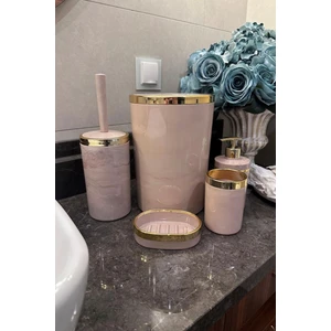 Makri Home Banyo Seti 5'li,akrilik-Mermer Desenli-Çöpkovası,wc Fırçalık,sıvı Sabunluk,diş Fırçalık,el Sabunluk,gold Renk Detay