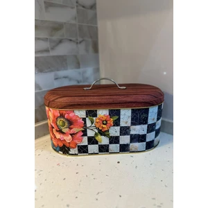 Makri Home Ekmeklik, Metal Ekmeklik, Ekmek Sepeti, Çiçek Desenli Ekmeklik, Yerli Üretim (34  cm   x  19  cm   x  16  cm )