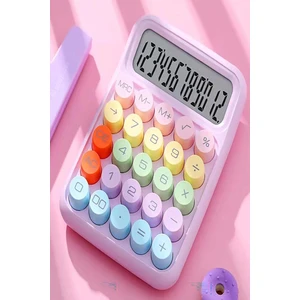 Renkli Hesap Makinesi - 12 Haneli Yuvarlak Tuşlu Mor Renk Hesap Makinesi - 4 Fonksiyonlu