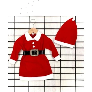 Kız Çocuk Noel Anne Yılbaşı Kostümü Etekli Şapkalı Elbise Yılbaşı Noel Baba Kostümü