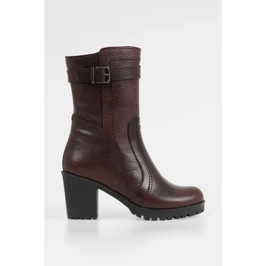 CZ London  Deri Kadın Topuklu Bot Klasik Fermuarlı Alçak Topuk