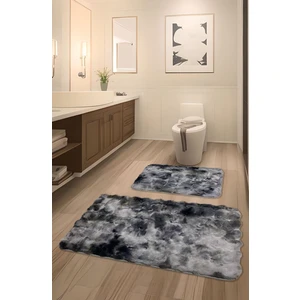 Feel Home Bubble Tavşan Tüyü, Kaymaz Taban, Süper Soft, Ultra Lüks, Makinede Yıkanabilir 2'li Banyo Paspası Gri Eskitme