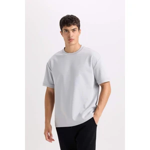 Oversize Geniş Kalıp Bisiklet Yaka Basic Düz Kısa Kollu Ağır Kumaş Tişört B6494AX25SP