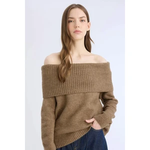 Regular Fit Açık Omuz Triko Kazak E4549AX24WN