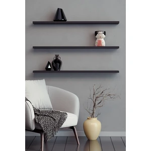 80 cm 3lü Mat Siyah Mdf Uçan Duvar Rafı Gizli Bağlantı Kitaplık