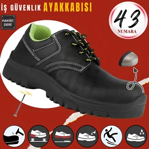 Iş Ayakkabısı Hakiki Deri Çelik Demir Burunlu 43 Numara Bağcıklı Çelik Ara Tabanlı Inşaatçı Ayakkabı