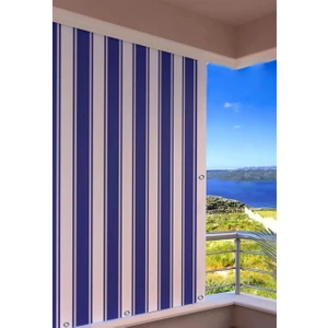 Gencer Home Balkon Perdesi Kuş Gözü Ölçü Seçenekli Mavi Beyaz Çizgili