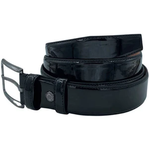 Siyah Rugan Suni Deri Düz Model Dikişli 3.5 Cm.lik Klasik Kemer - 8001-DÜZ-22K-E