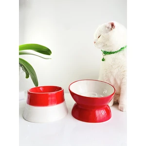 Seramik Yavaş Yeme Mama Kabı/ Colorful Moon Model( Kırmızı Beyaz & Colorful Moon- 2'li)