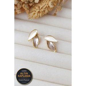 Vintage Ekru Bronz Altın Kaplama Yaprak Küpe