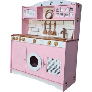 Küçük Şefin Pembe Ahşap Mutfağı 9 Parça Servis Setli